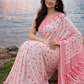Red & White  Floral and Geometric Motifs Print  Cotton Silk Saree1