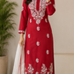 Zaarah Deep Red Handcrafted Soft Modal Cotton Chikankari Kurti