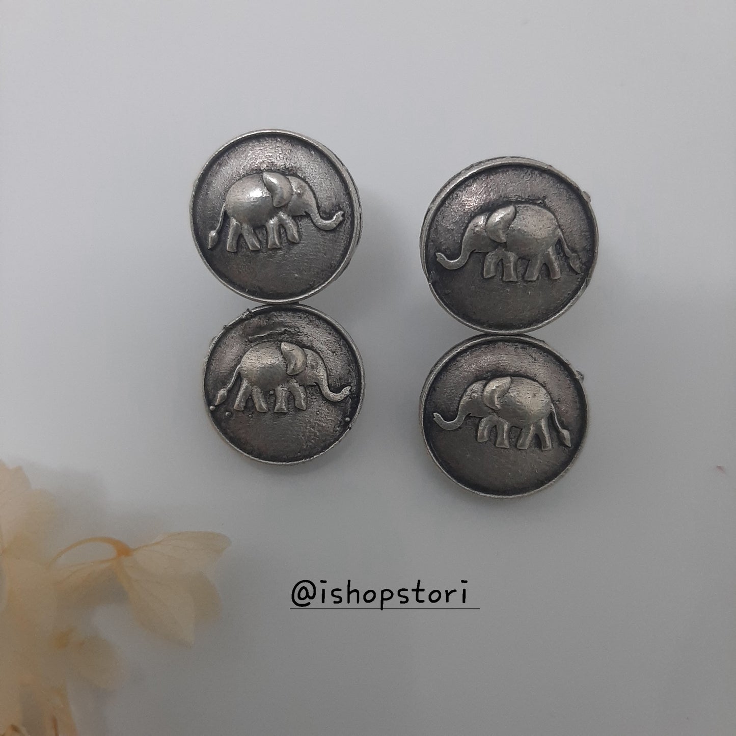 Coined Elephant Oxidised German Silver Earrings