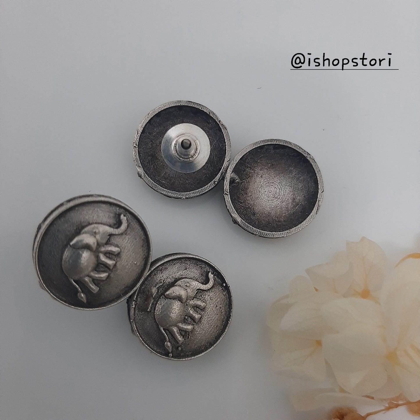 Coined Elephant Oxidised German Silver Earrings