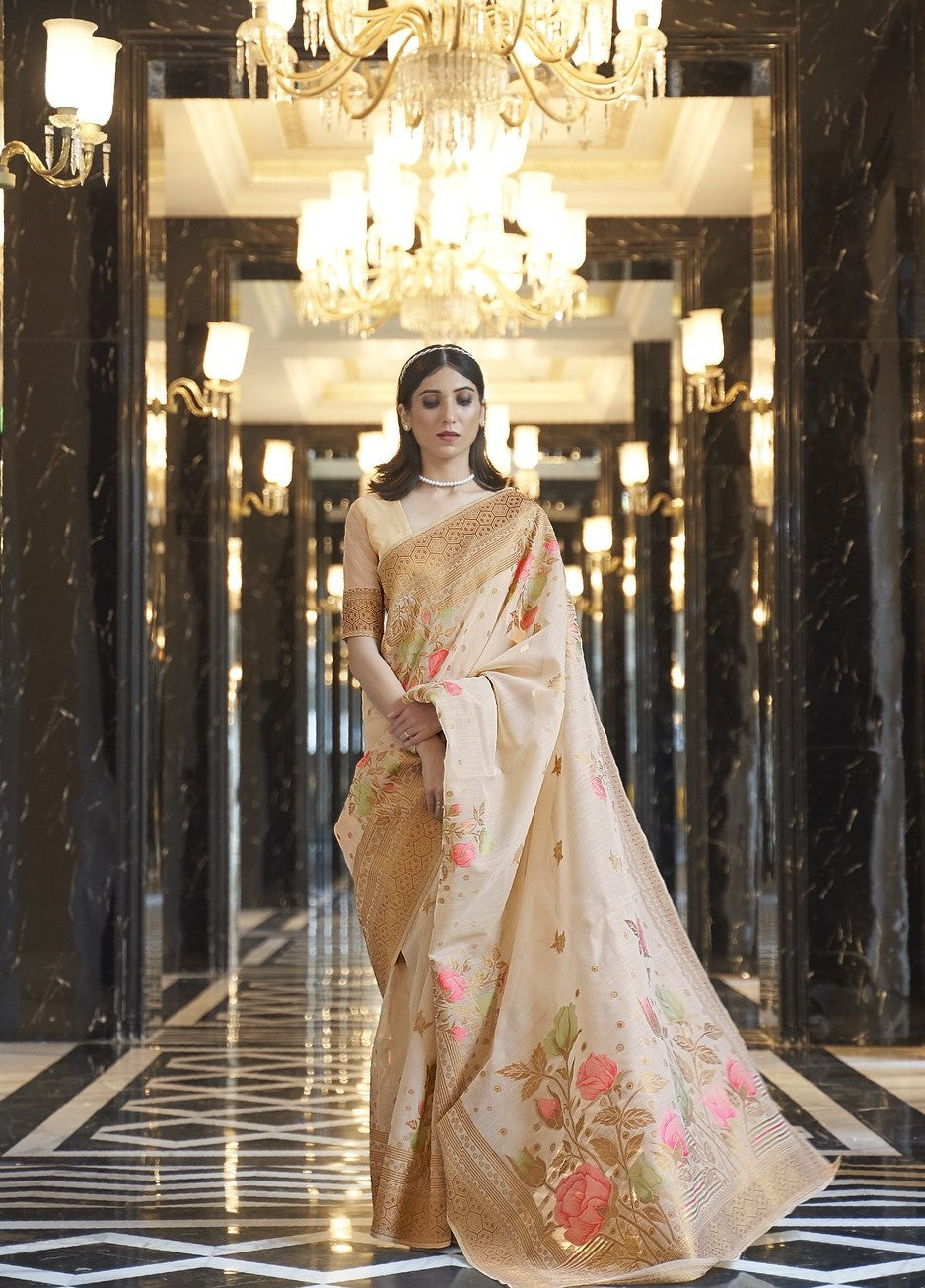 Buy Beige Linen Sarees Online STORI