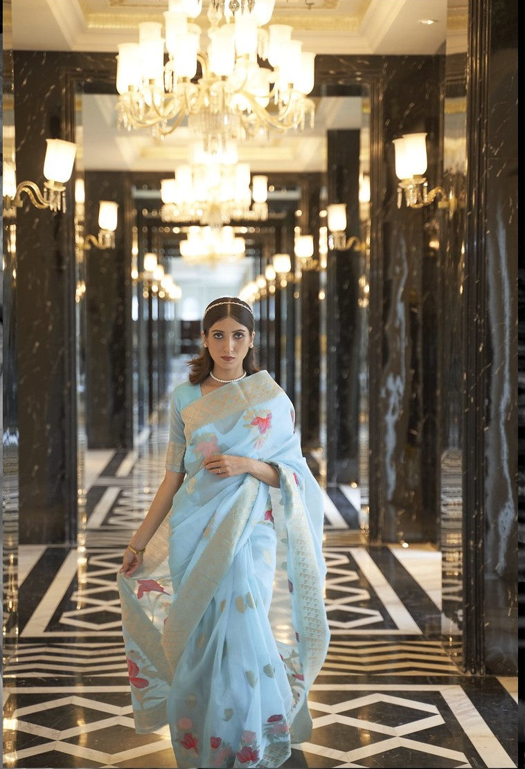 Buy Blue Linen Sarees Online STORI