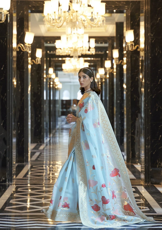 Buy Blue Linen Sarees Online STORI