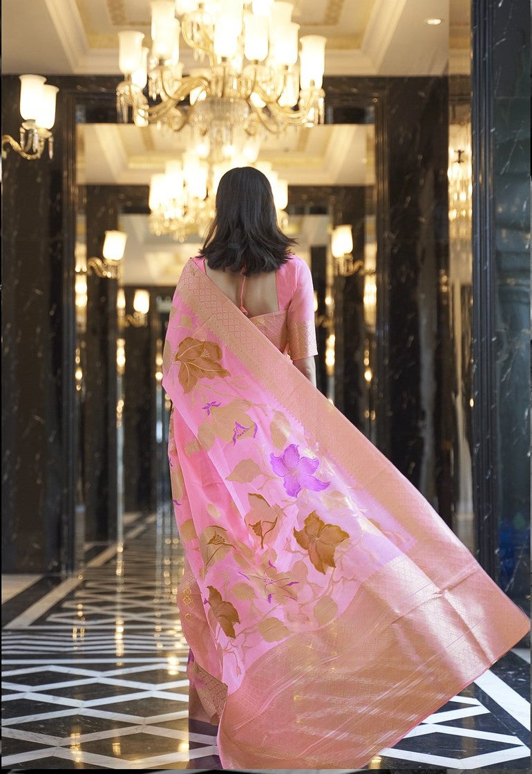 Buy Pink Linen Sarees Online STORI