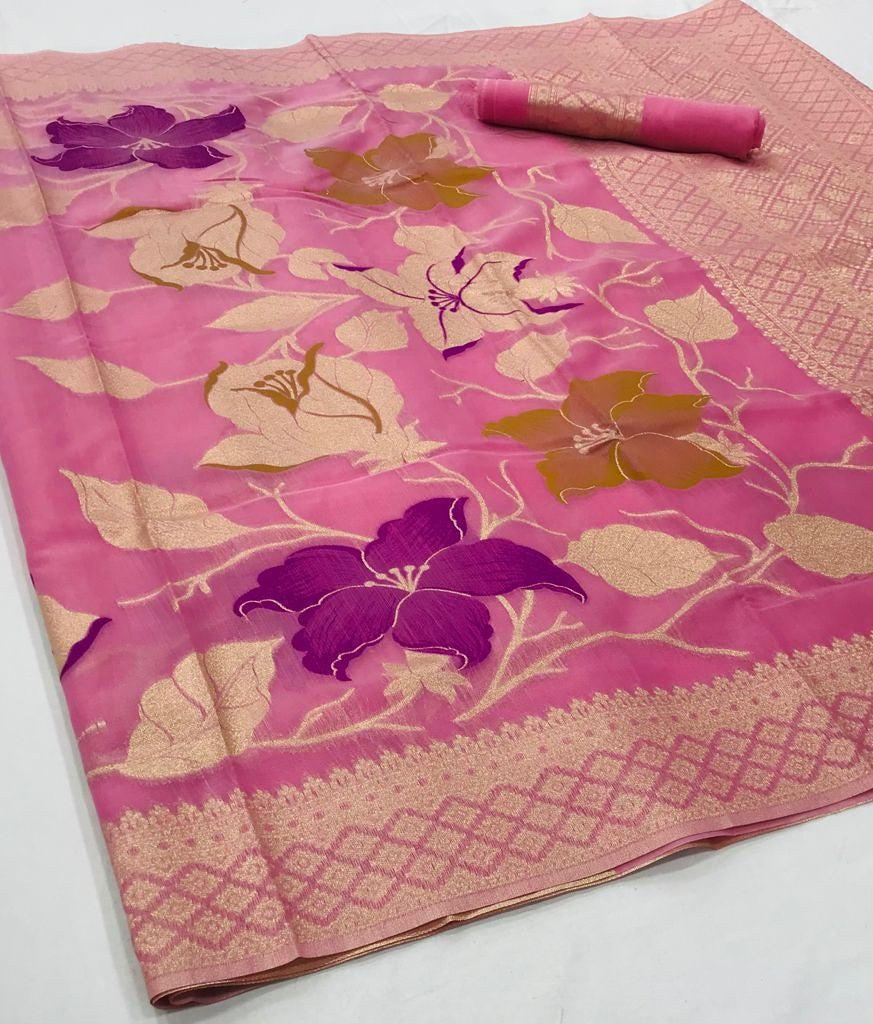 Buy Pink Linen Sarees Online STORI