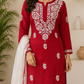 Zaarah Deep Red Handcrafted Soft Modal Cotton Chikankari Kurti