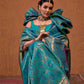 Teal Blue Handloom Woven Silk Saree Shop KanjiVaram Sarees Online in India & USA