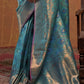 Teal Blue Handloom Woven Silk Saree Shop KanjiVaram Sarees Online in India & USA