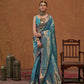 Teal Blue Handloom Woven Silk Saree Shop KanjiVaram Sarees Online in India & USA