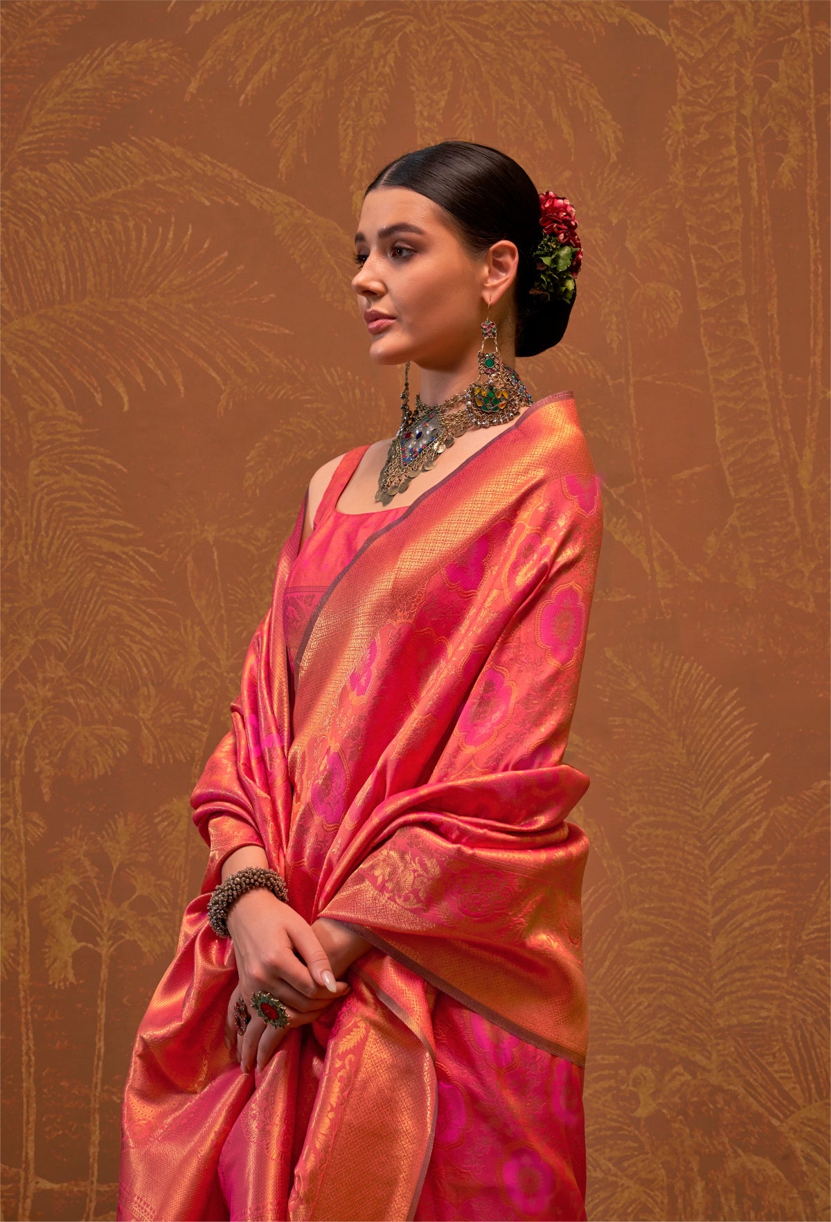 Persian Red Handloom Woven Silk Saree Shop Kanjivaram Sarees Online in India & USA