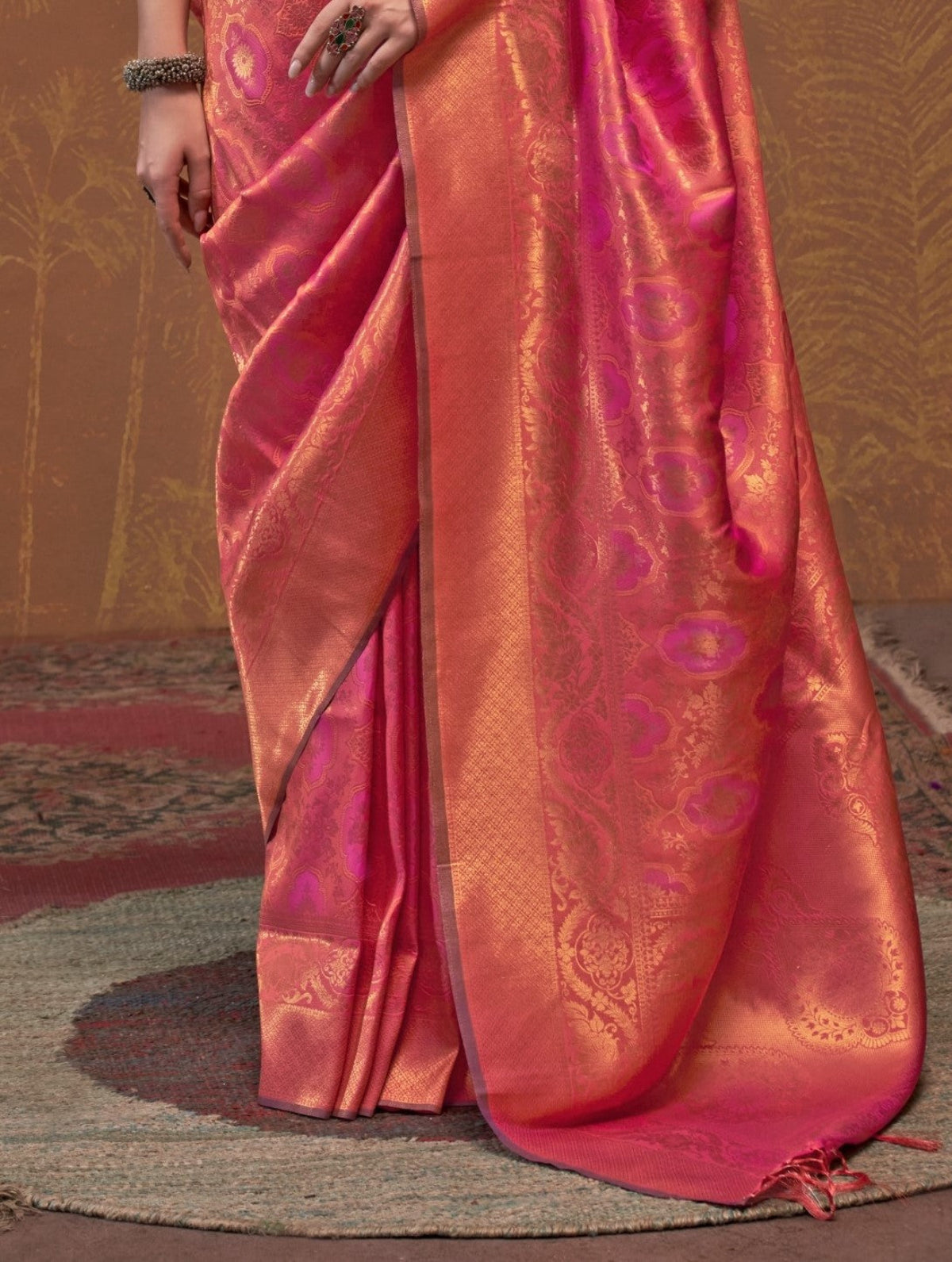 Persian Red Handloom Woven Silk Saree Shop Kanjivaram Sarees Online in India & USA