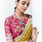 Mustard Yellow Crush Tissue Silk Saree With Designer Blouse