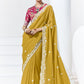 Mustard Yellow Crush Tissue Silk Saree With Designer Blouse