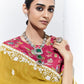 Mustard Yellow Crush Tissue Silk Saree With Designer Blouse