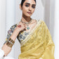 Pale Yellow Crush Tissue Silk Saree With Designer Blouse