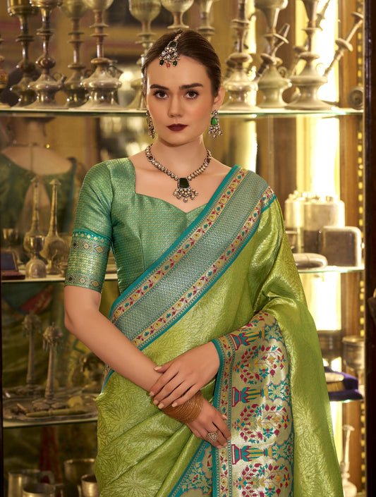 Shop Green Banarasi Silk Saree Online-STORI
