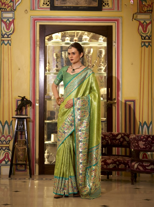 Shop Green Banarasi Silk Saree Online-STORI