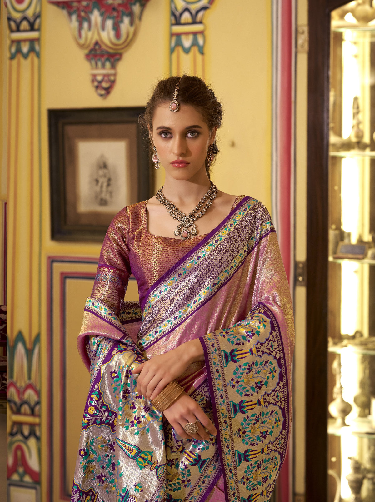 Shop Pink Banarasi Silk Saree Online-STORI