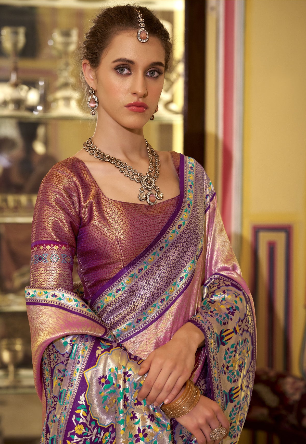 Shop Pink Banarasi Silk Saree Online-STORI