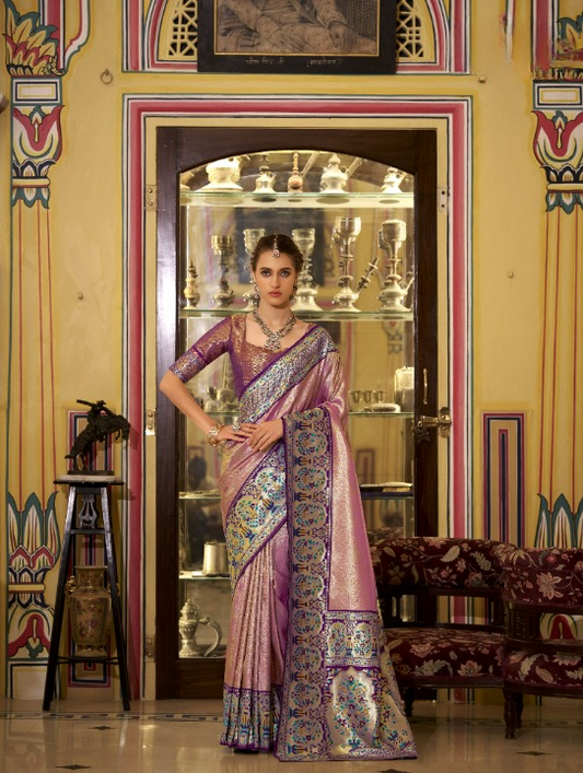 Shop Pink Banarasi Silk Saree Online-STORI