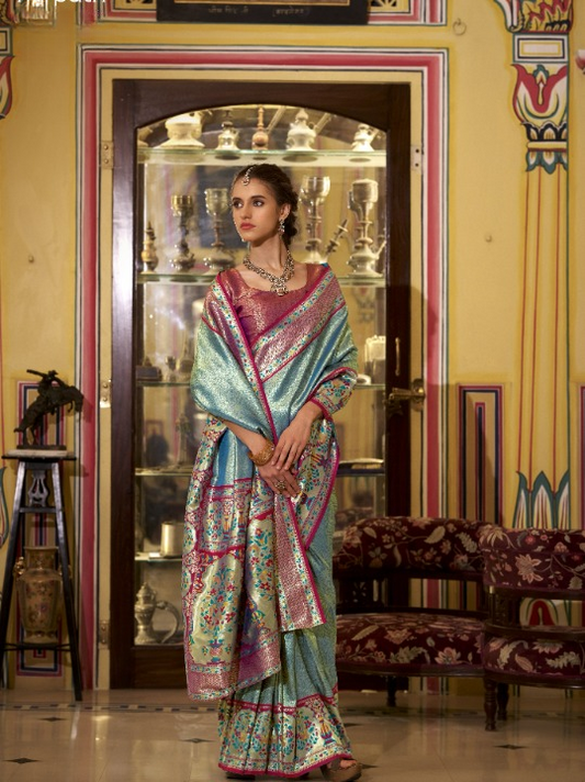 Shop Grey Banarasi Silk Saree Online-STORI
