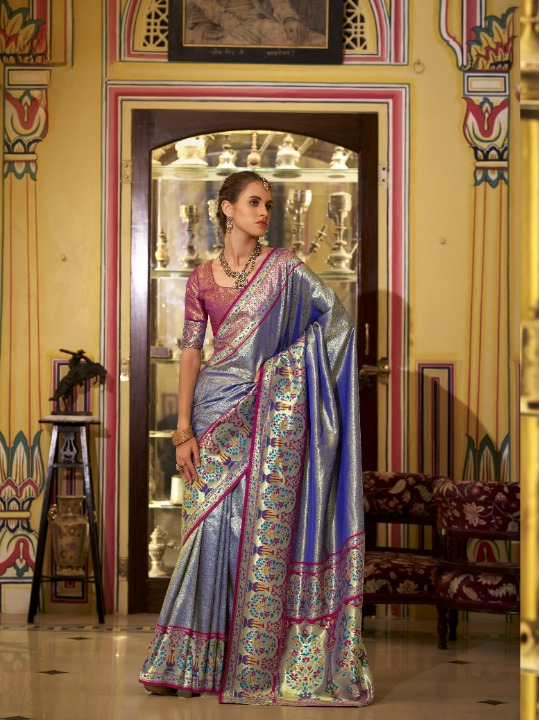 Shop Purple Banarasi Silk Saree Online-STORI