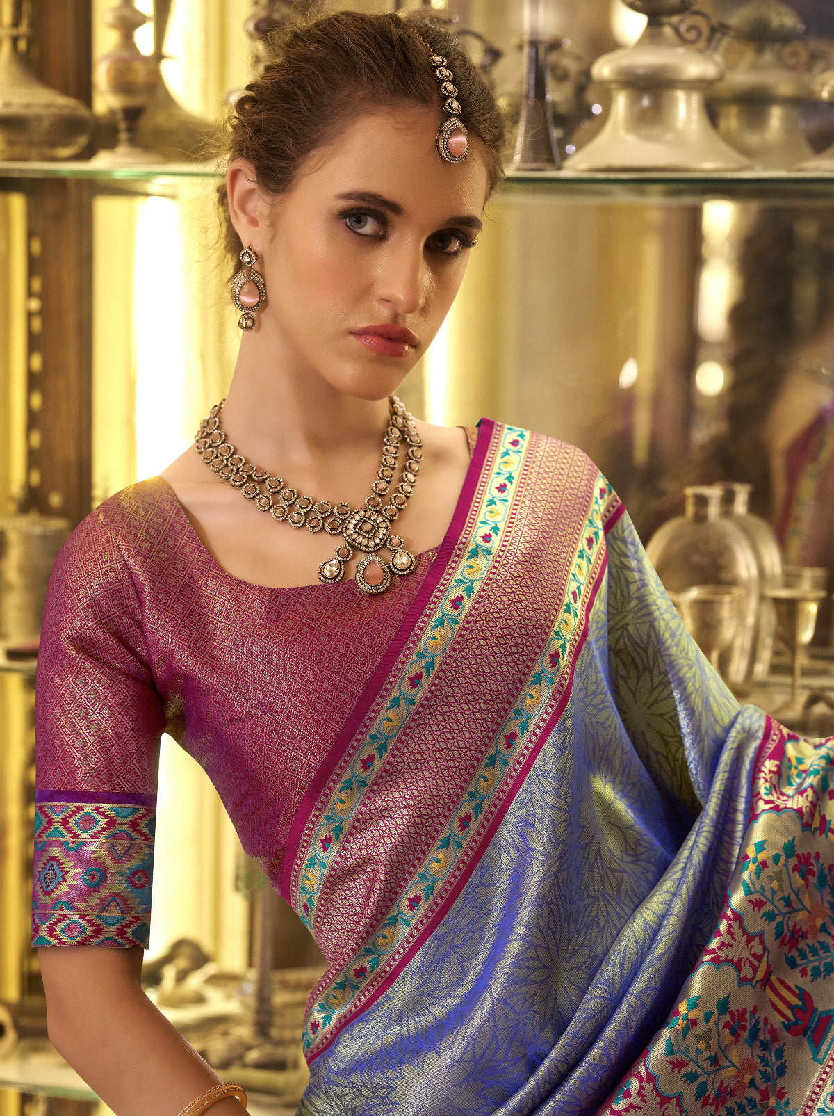 Shop Purple Banarasi Silk Saree Online-STORI