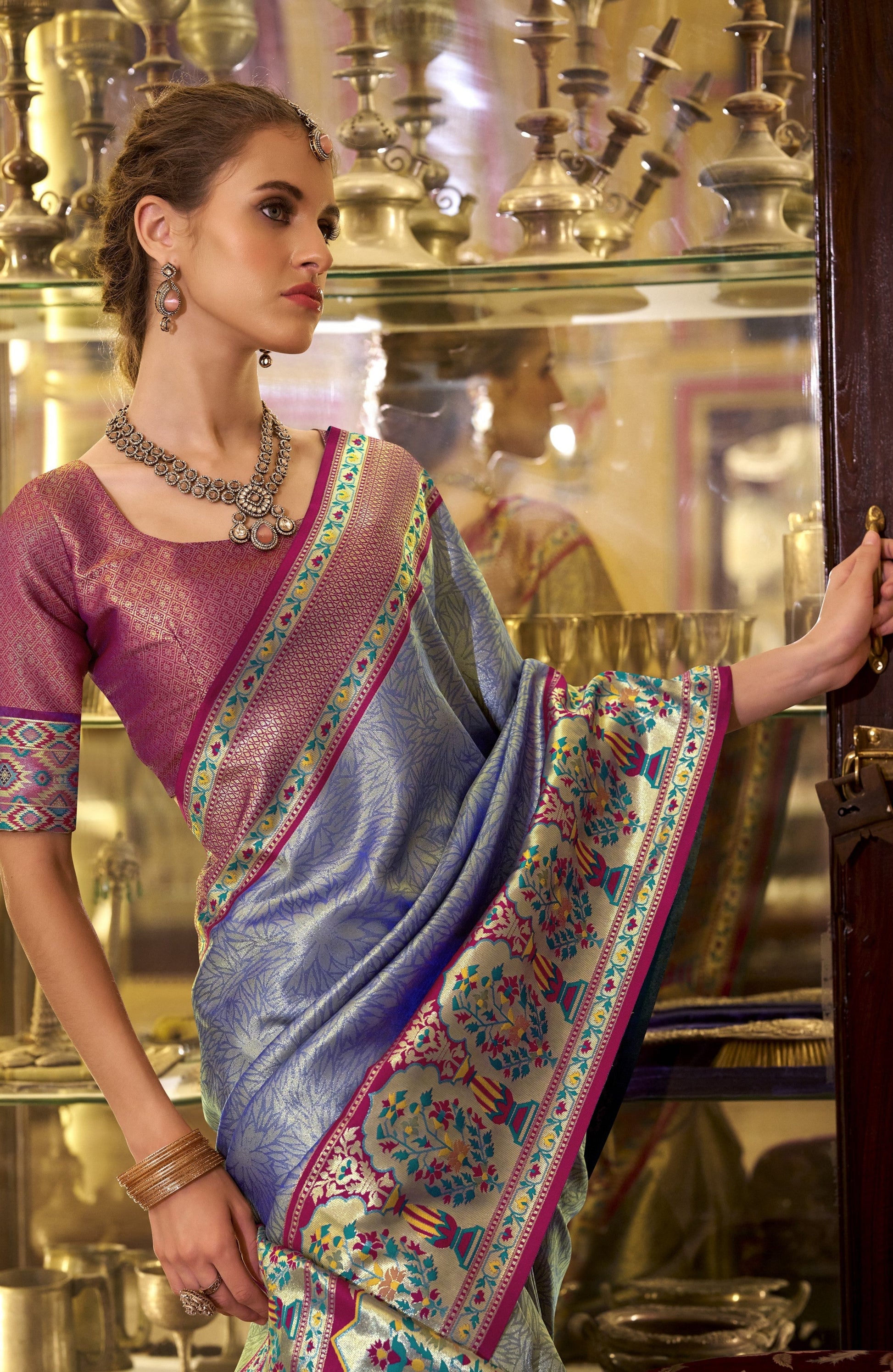 Shop Purple Banarasi Silk Saree Online-STORI