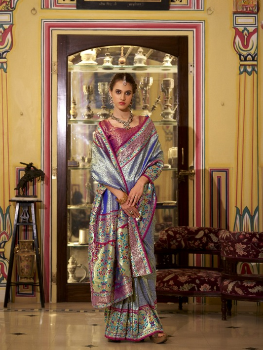 Shop Purple Banarasi Silk Saree Online-STORI