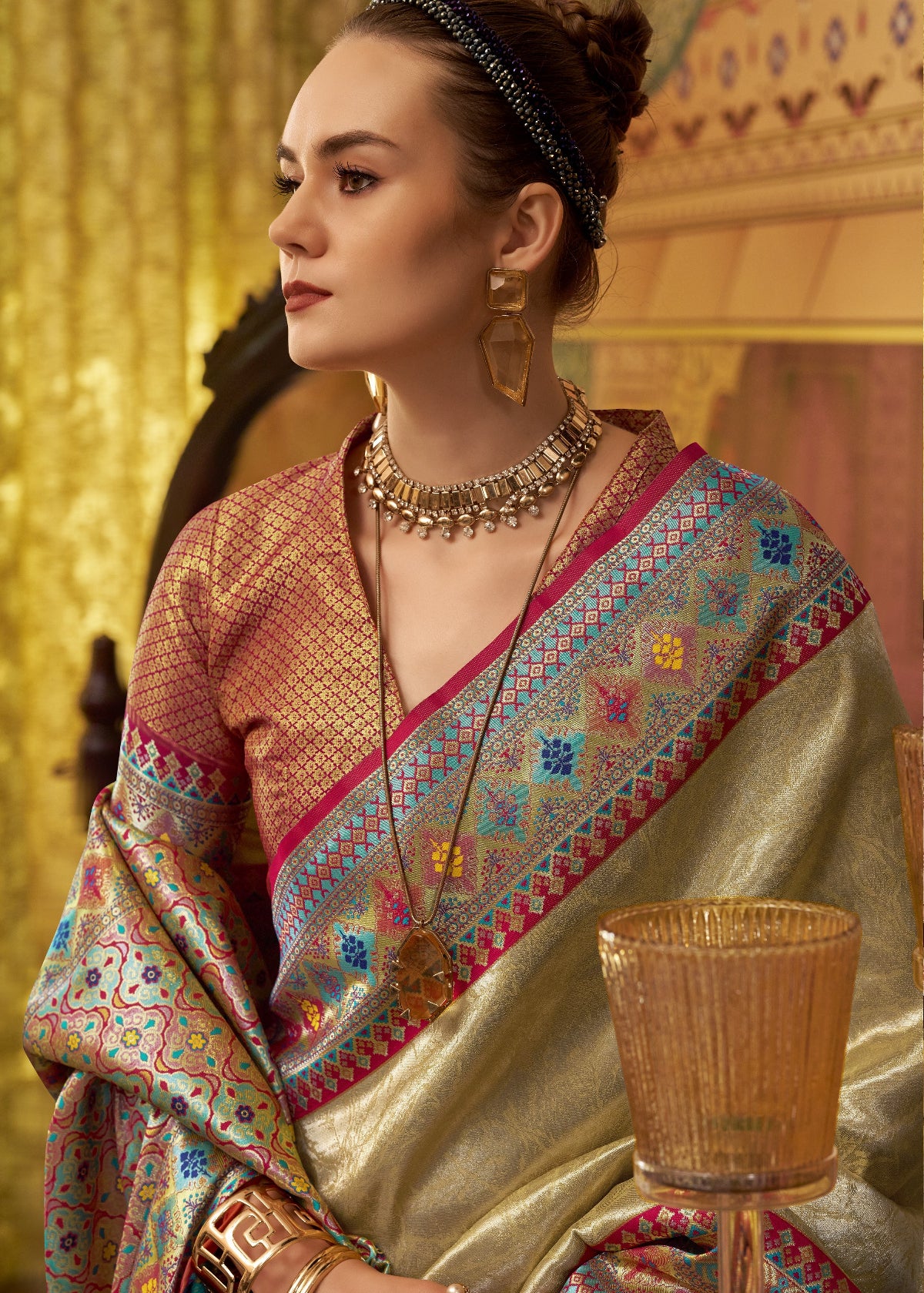Shop Gold Silk Saree In Online-STORI