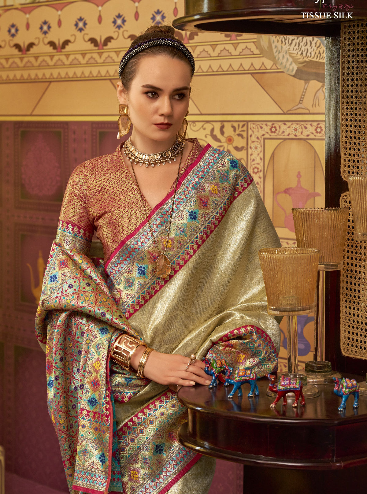 Shop Gold Silk Saree In Online-STORI