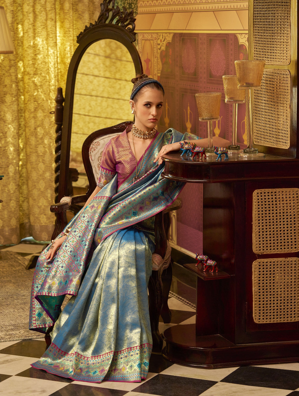 Buy Grey Silk Saree In Online-STORI