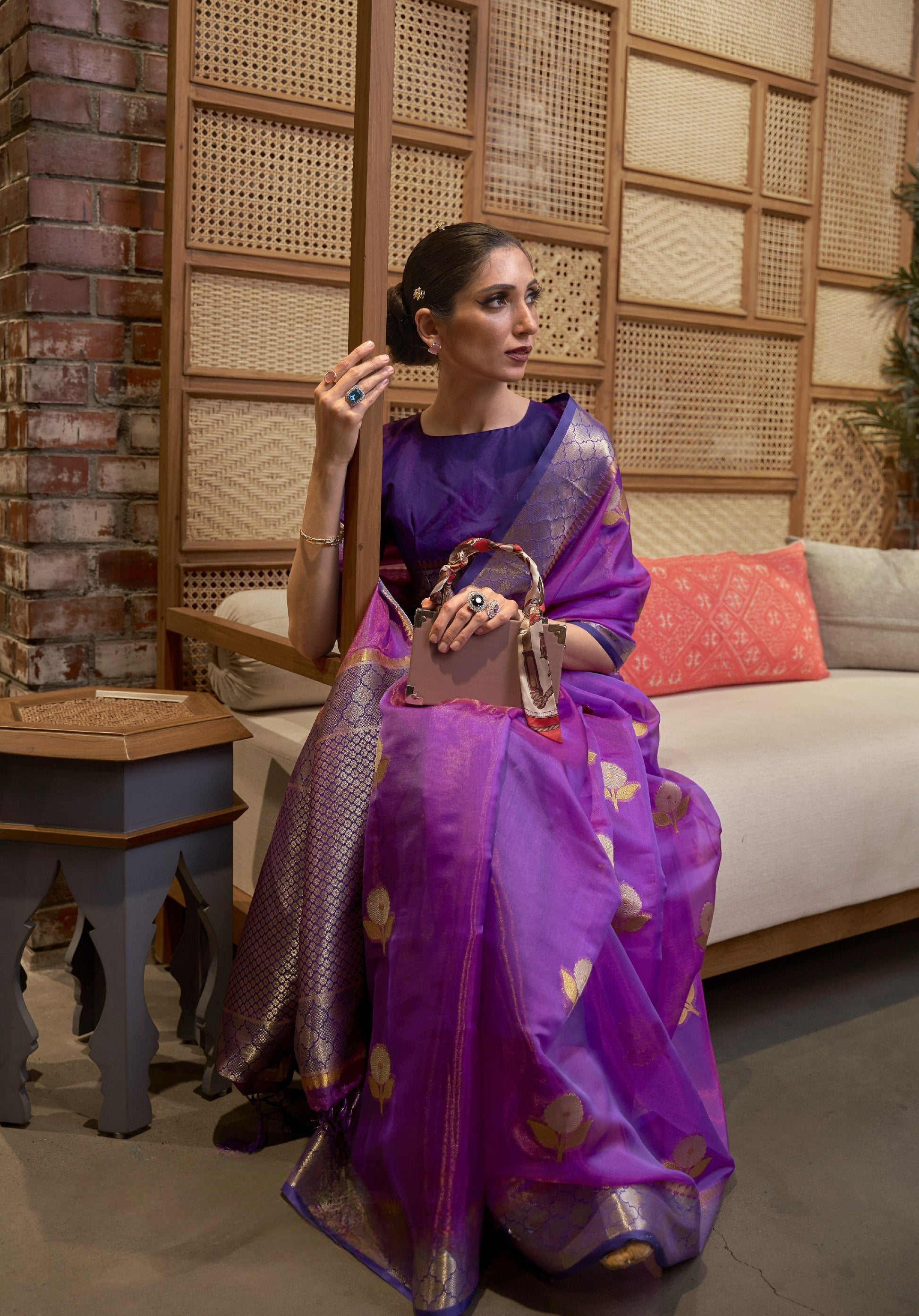 Electric Purple Organza Silk Saree