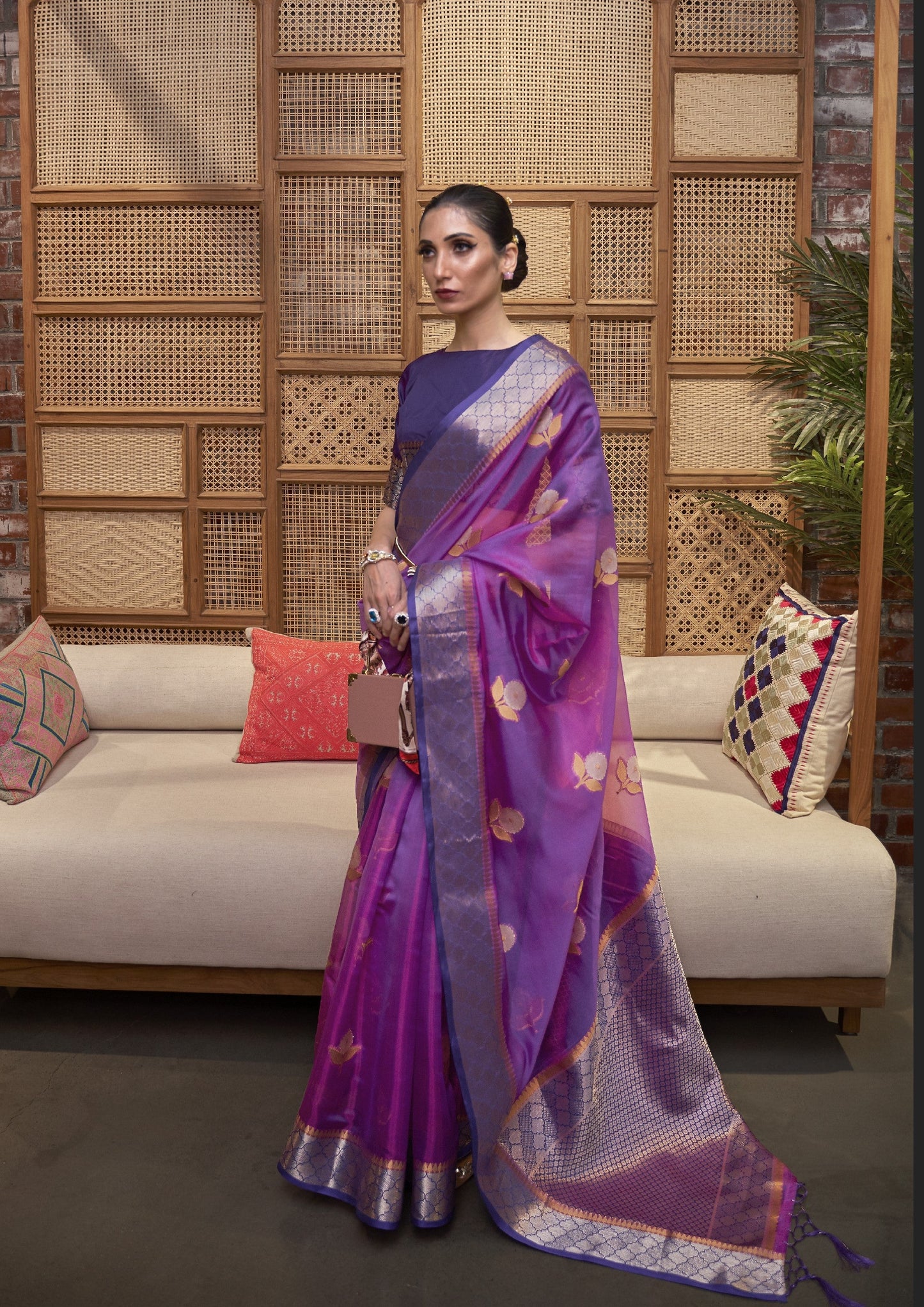 Electric Purple Organza Silk Saree