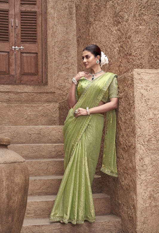 Shop Pista Tissue Silk Saree Online-STORI