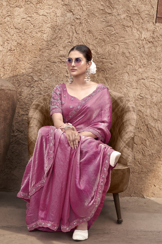 Shop Pink Tissue Silk Saree Online-STORI