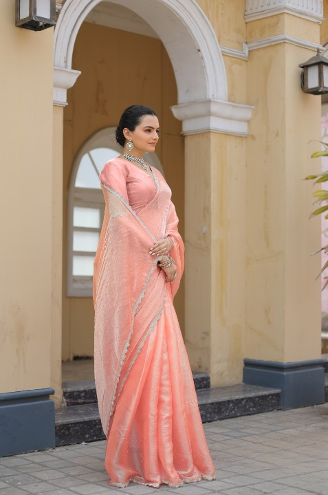 Pastel Peach Tissue Silk Saree