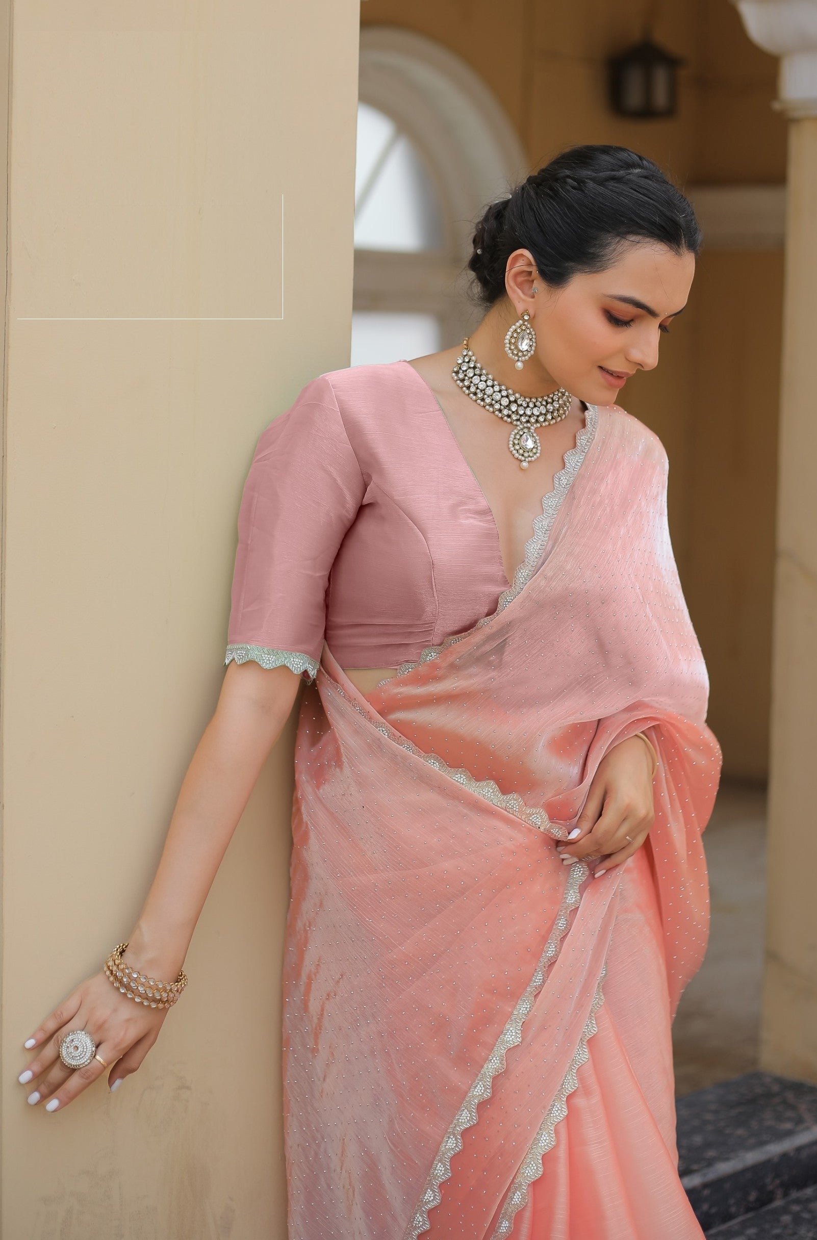 Pastel Peach Tissue Silk Saree