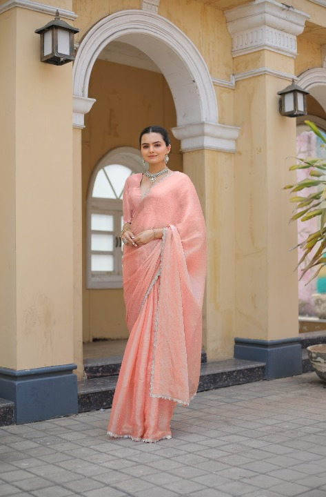 Pastel Peach Tissue Silk Saree