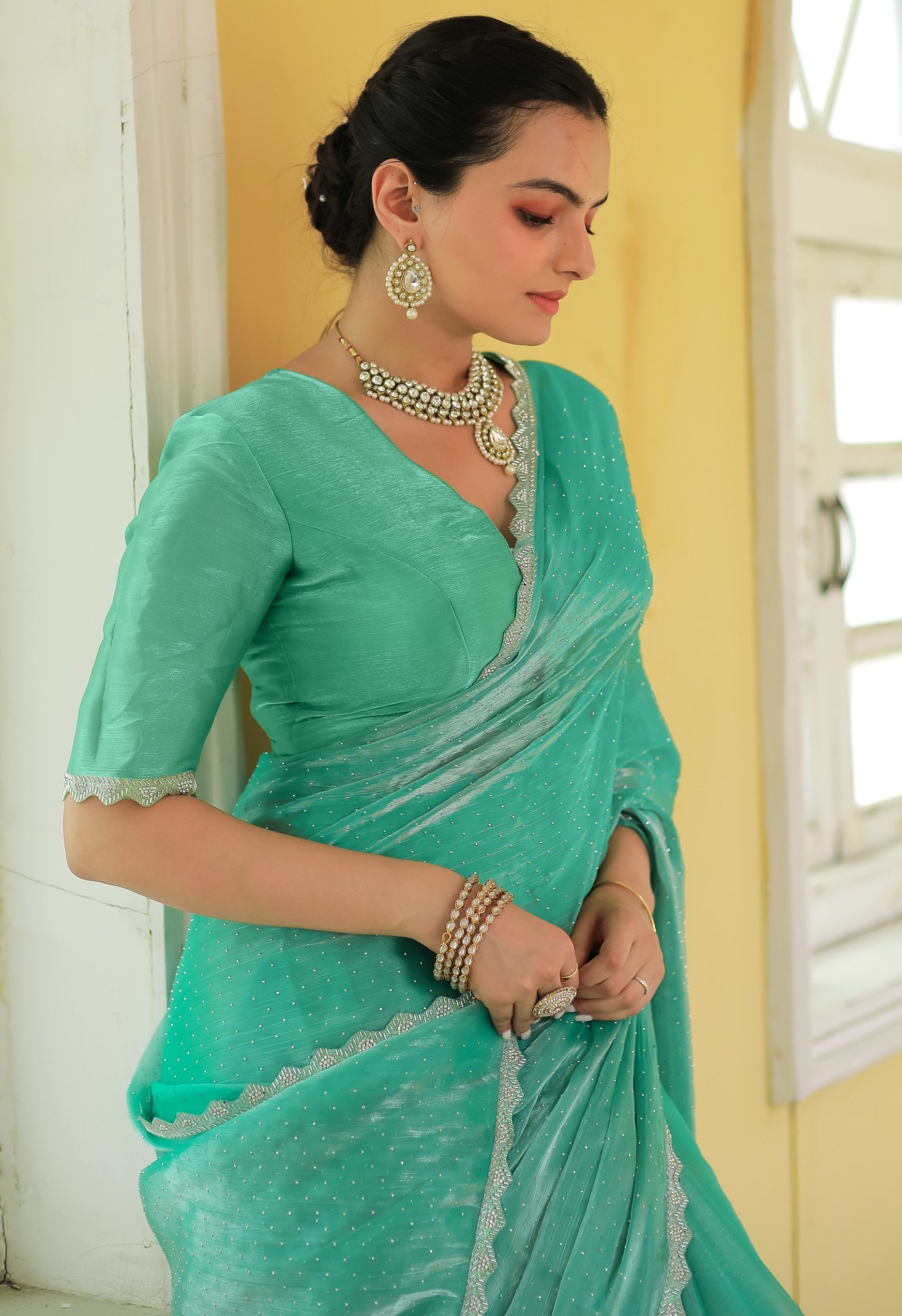 Pastel Green Tissue Silk Saree