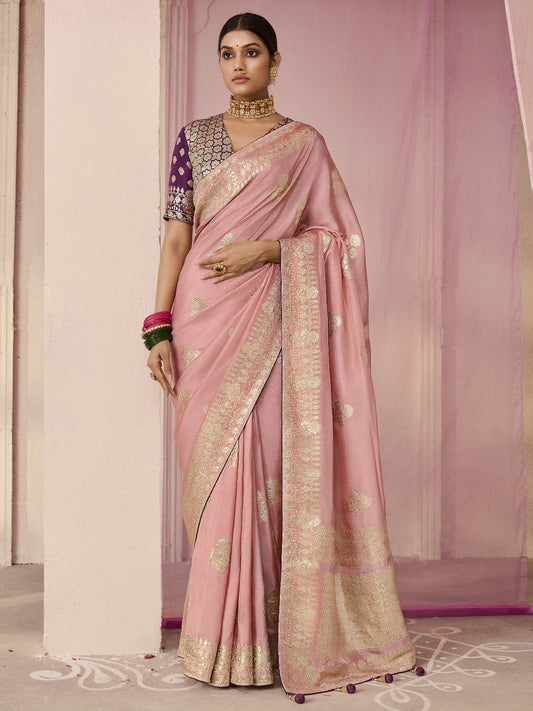 Rose Pink Banarasi Silk Saree Online in India