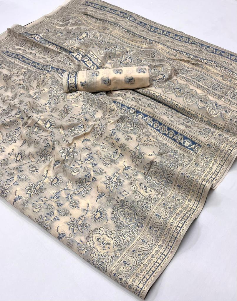 Yellow Beige Kafreen Kani Handloom Woven Silk Saree