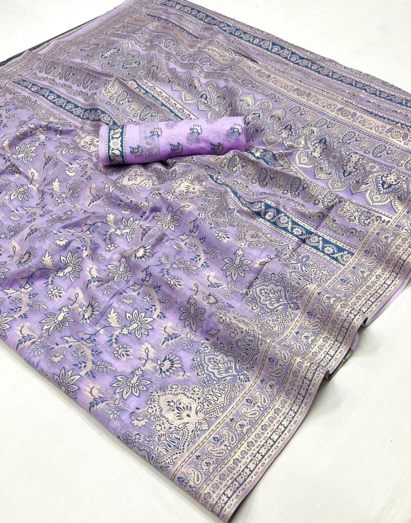 Purple Lavender Kafreen Kani Handloom Woven Silk Saree