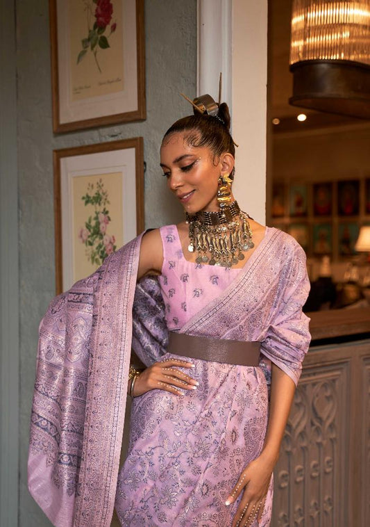 Pink Panther Pink Kafreen Kani Handloom Woven Silk Saree
