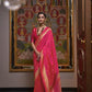 Bright Pink Zari Woven Broad Floral Border Handloom Silk Saree
