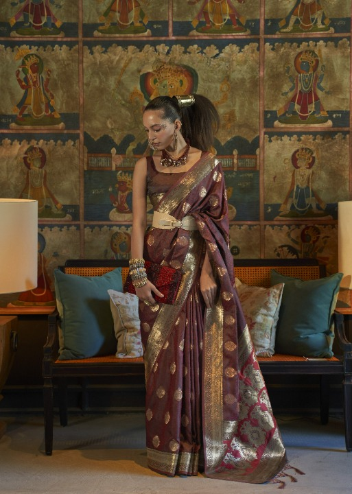  Brown Satin Silk Sarees Online STORI