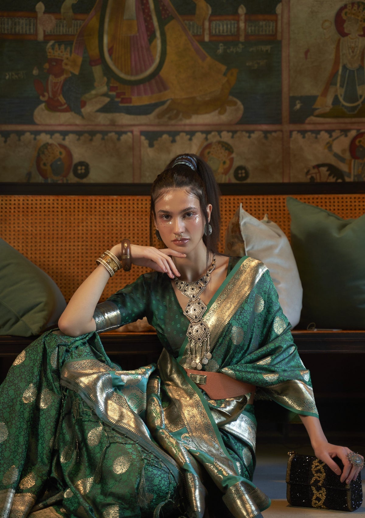 Green Satin Silk Sarees Online STORI
