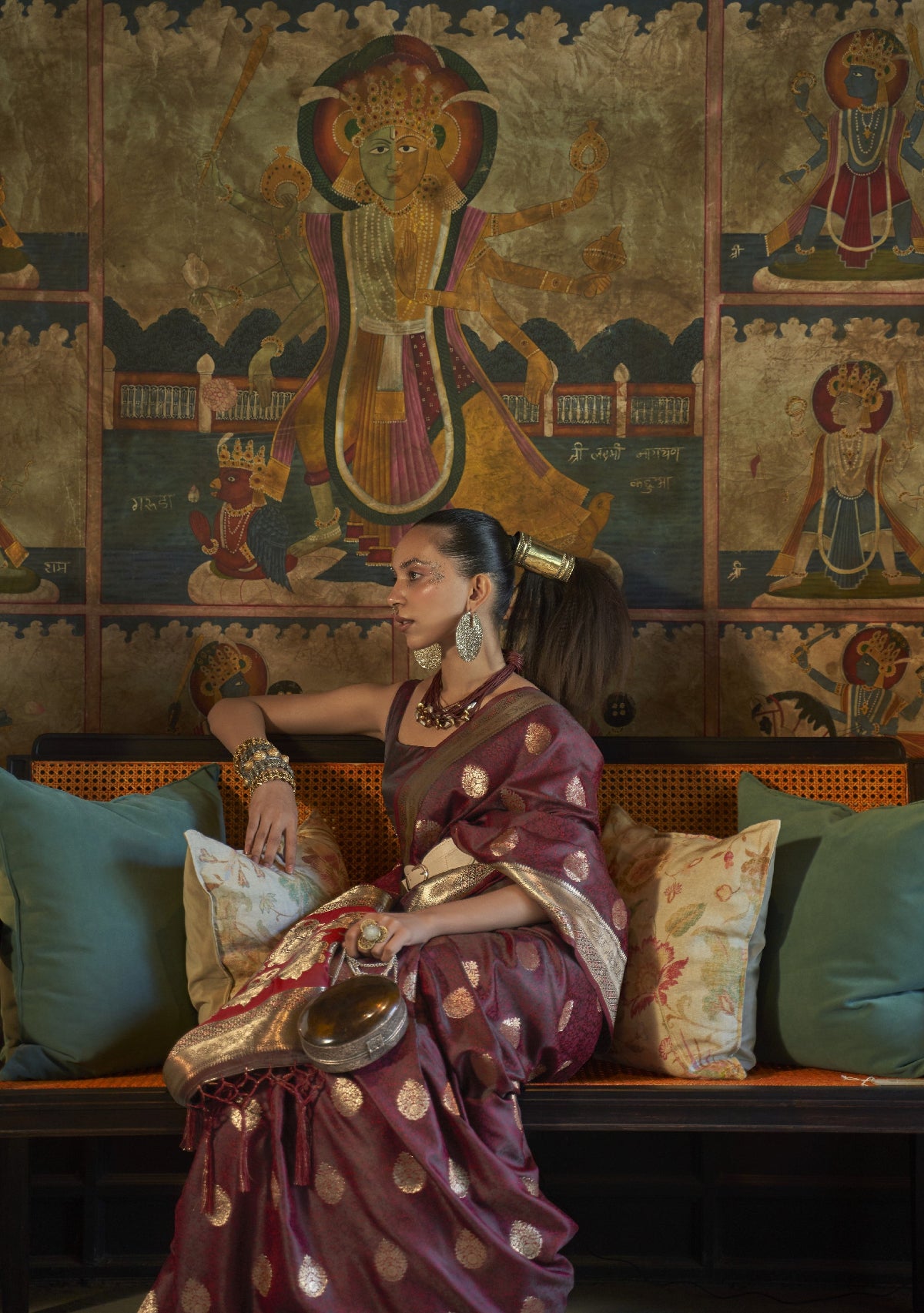 Brown Satin Silk Sarees Online STORI