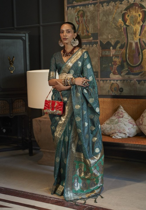 Blue Satin Silk Sarees Online STORI