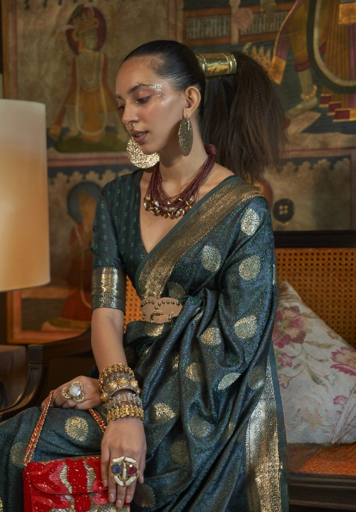 Blue Satin Silk Sarees Online STORI